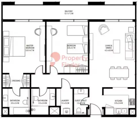 Floor plan, 2 Bed