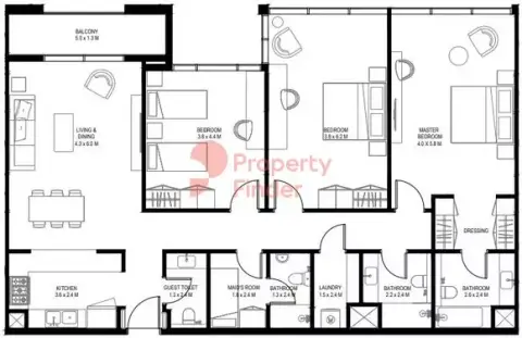 Floor plan, 3 Bed
