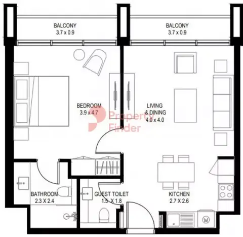 Floor plan, 1 Bed