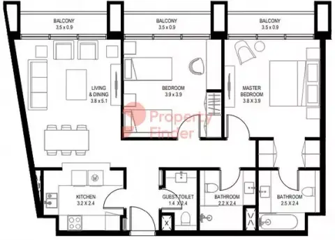 Floor plan, 2 Bed