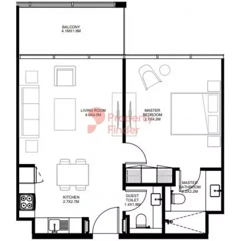 Floor plan, 1 Bed