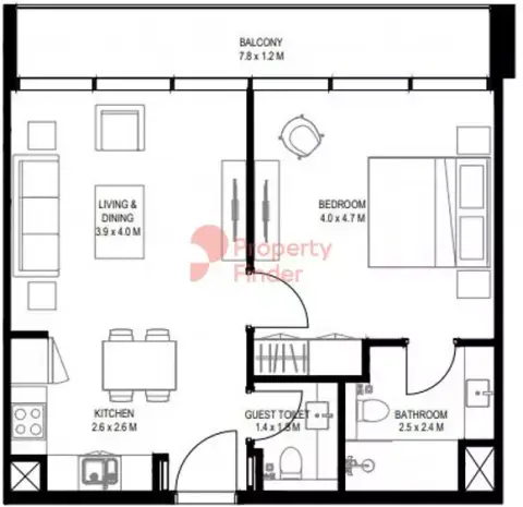 Floor plan, 1 Bed