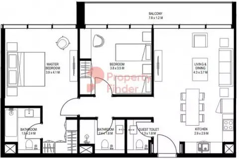 Floor plan, 2 Bed