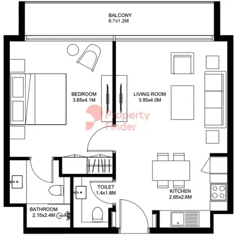 Floor plan, 1 Bed