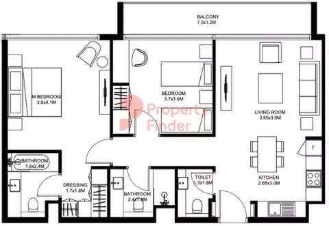 Floor plan, 2 Bed
