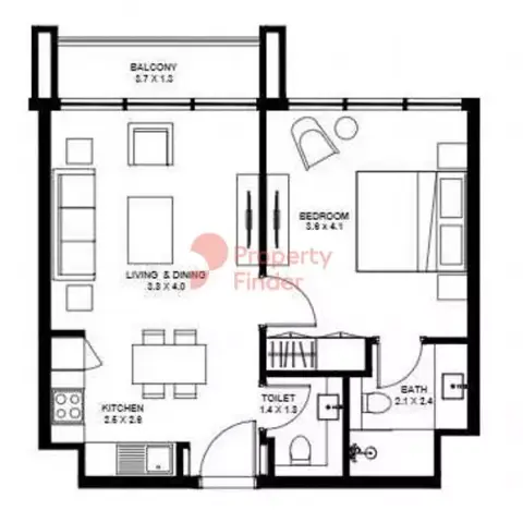 Floor plan, 1 Bed