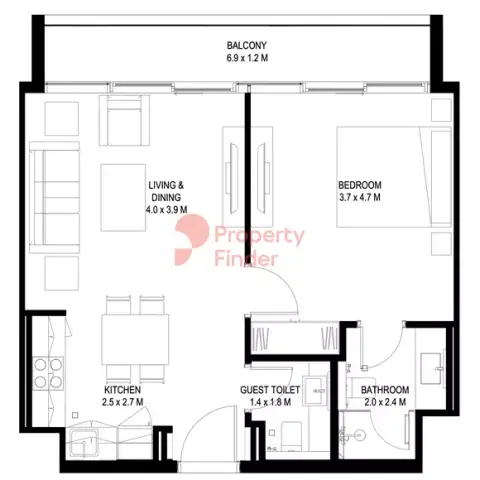 Floor plan, 1 Bed