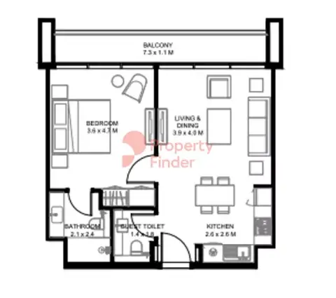 Floor plan, 1 Bed