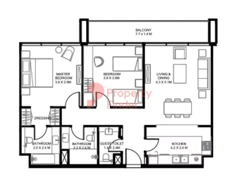 Floor plan, 2 Bed