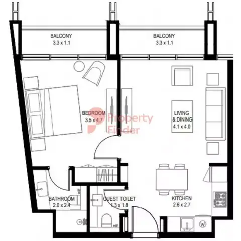 Floor plan, 1 Bed