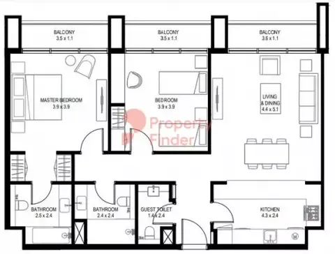 Floor plan, 2 Bed