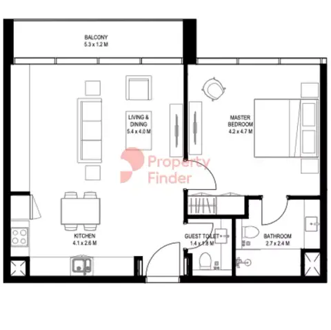 Floor plan, 1 Bed