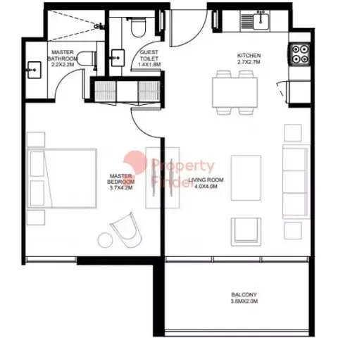 Floor plan, 1 Bed