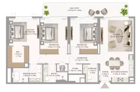 Floor plan, 3 Bed