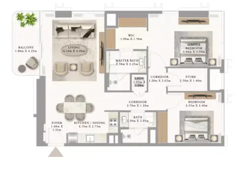 Floor plan, 2 Bed
