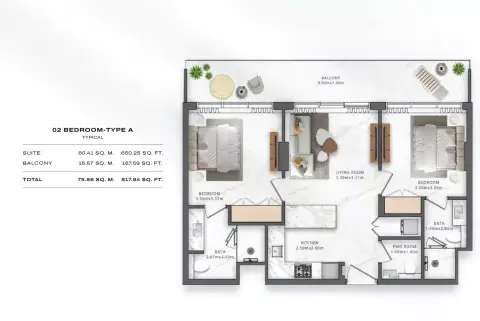 Floor plan, 2 Bed