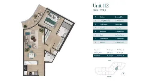 Floor plan, 1 Bed