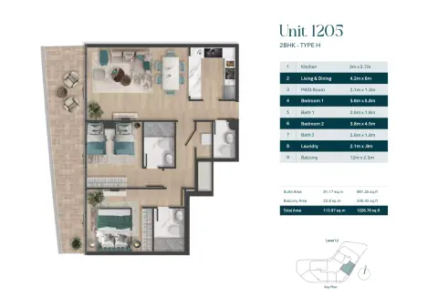 Floor plan, 2 Bed