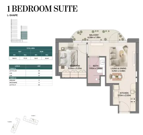 Floor plan, 1 Bed