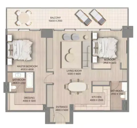 Floor plan, 2 Bed