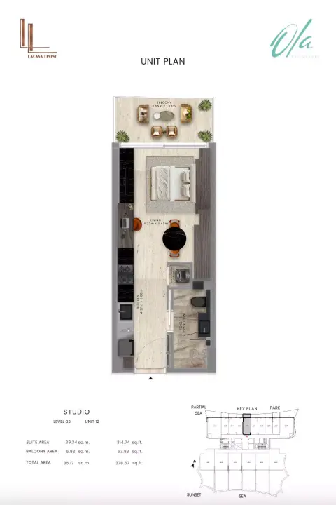 Ola Residences floor plan, Studio, 378–407 sq ft