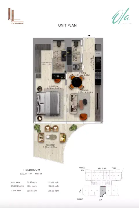 Ola Residences floor plan, 1 Bed, 708–1,478 sq ft