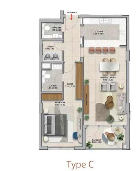 Floor plan, 1 Bed