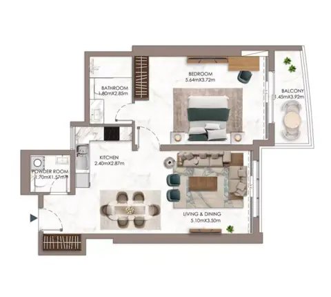 Floor plan, 1 Bed
