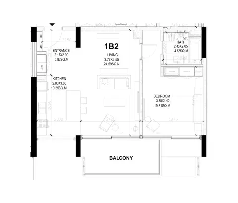 Floor plan, 1 Bed