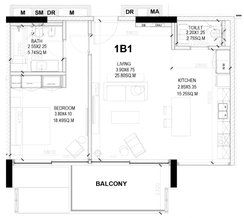 Floor plan, 1 Bed