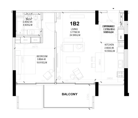 Floor plan, 1 Bed