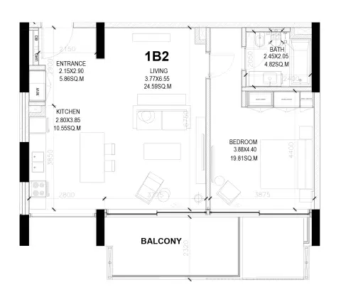 Floor plan, 1 Bed
