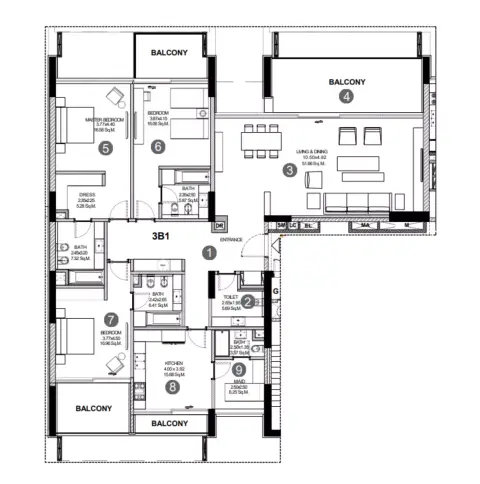 Floor plan, 3 Bed