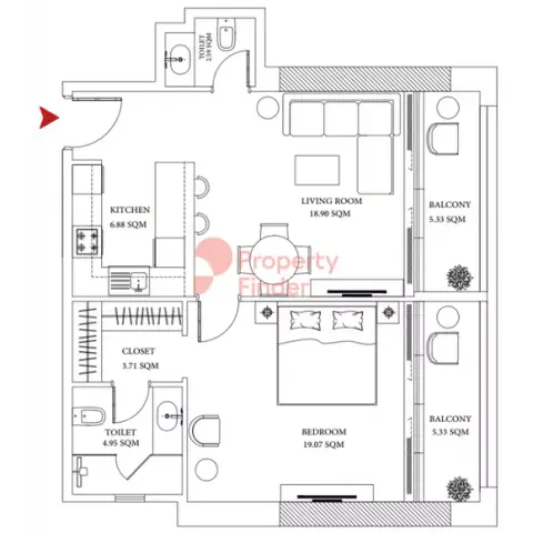 Floor plan, 1 Bed