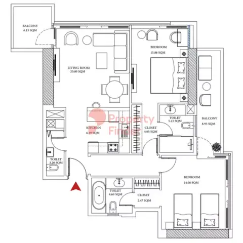 Floor plan, 2 Bed