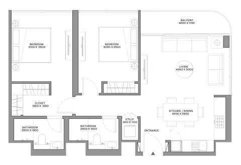 Floor plan, 2 Bed