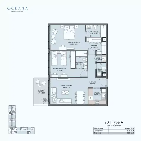 Floor plan, 2 Bed