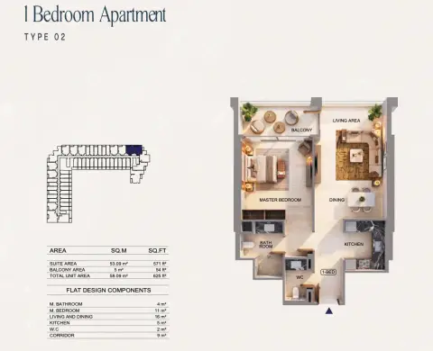 Floor plan, 1 Bed