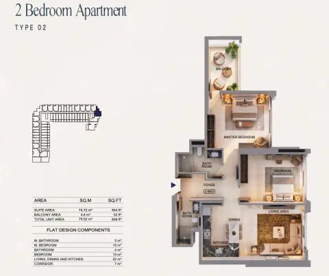 Floor plan, 2 Bed