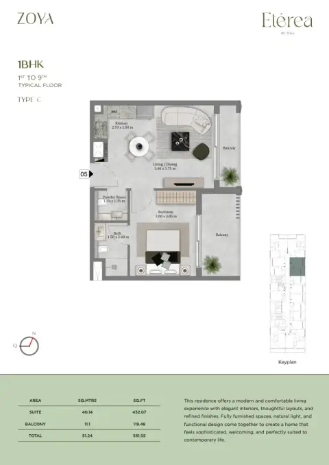 Floor plan, 1 Bed