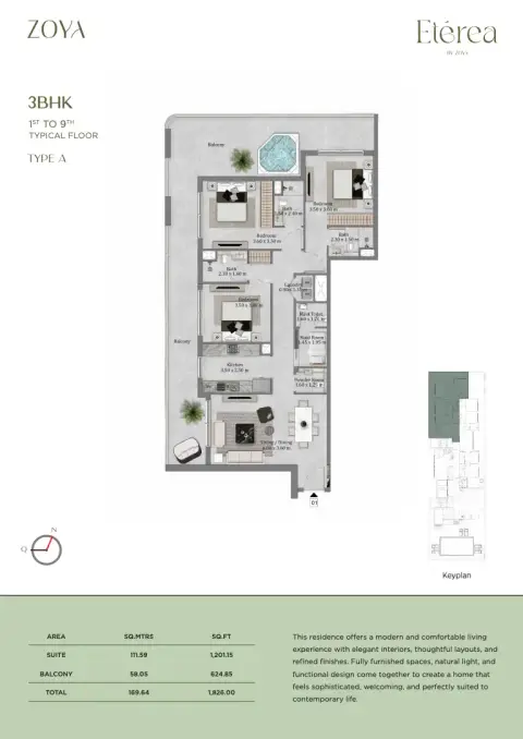 Floor plan, 3 Bed