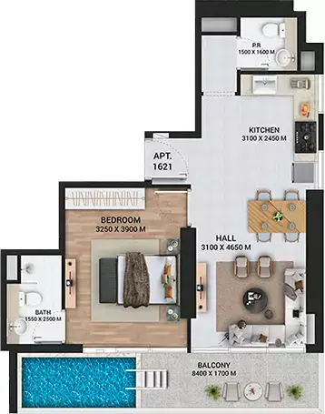 Floor plan, 1 Bed