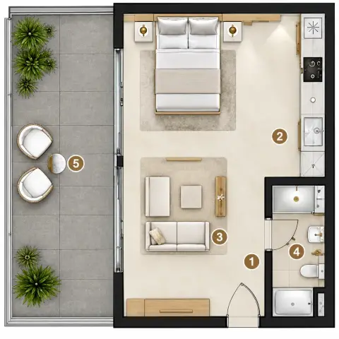 Lenjavi Diamond floor plan, Studio, 386 sq ft