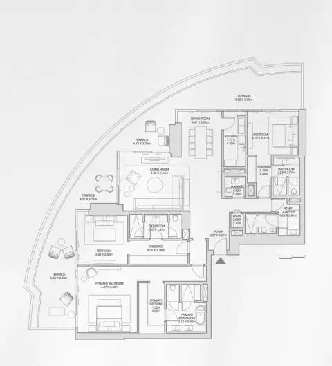 The Dubai Beach EDITION floor plan, 3 Bed, 3,198 sq ft