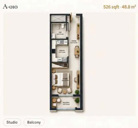 Reeman Residence 02 floor plan, Studio, 526–528 sq ft