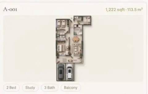 Reeman Residence 02 floor plan, 3 Bed, 1,222–1,805 sq ft