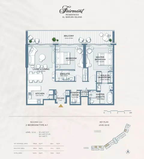 Fairmont Residences At Al Marjan Island floor plan, 2 Bed, 1,429 sq ft