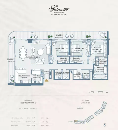 Fairmont Residences At Al Marjan Island floor plan, 3 Bed, 2,670 sq ft