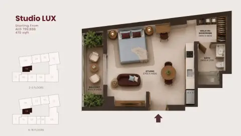 Valore floor plan, Studio, 470 sq ft