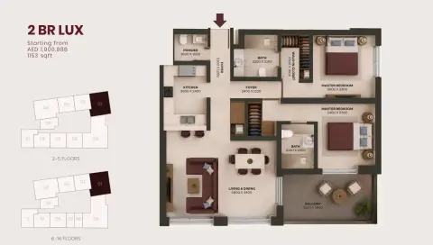 Valore floor plan, 2 Bed, 1,153 sq ft